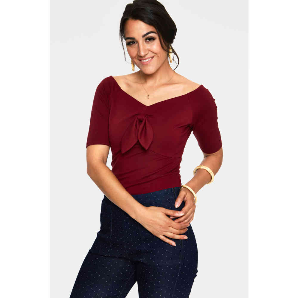 Voodoo Vixen - Anika Tie Front Top - Bordeaux rood